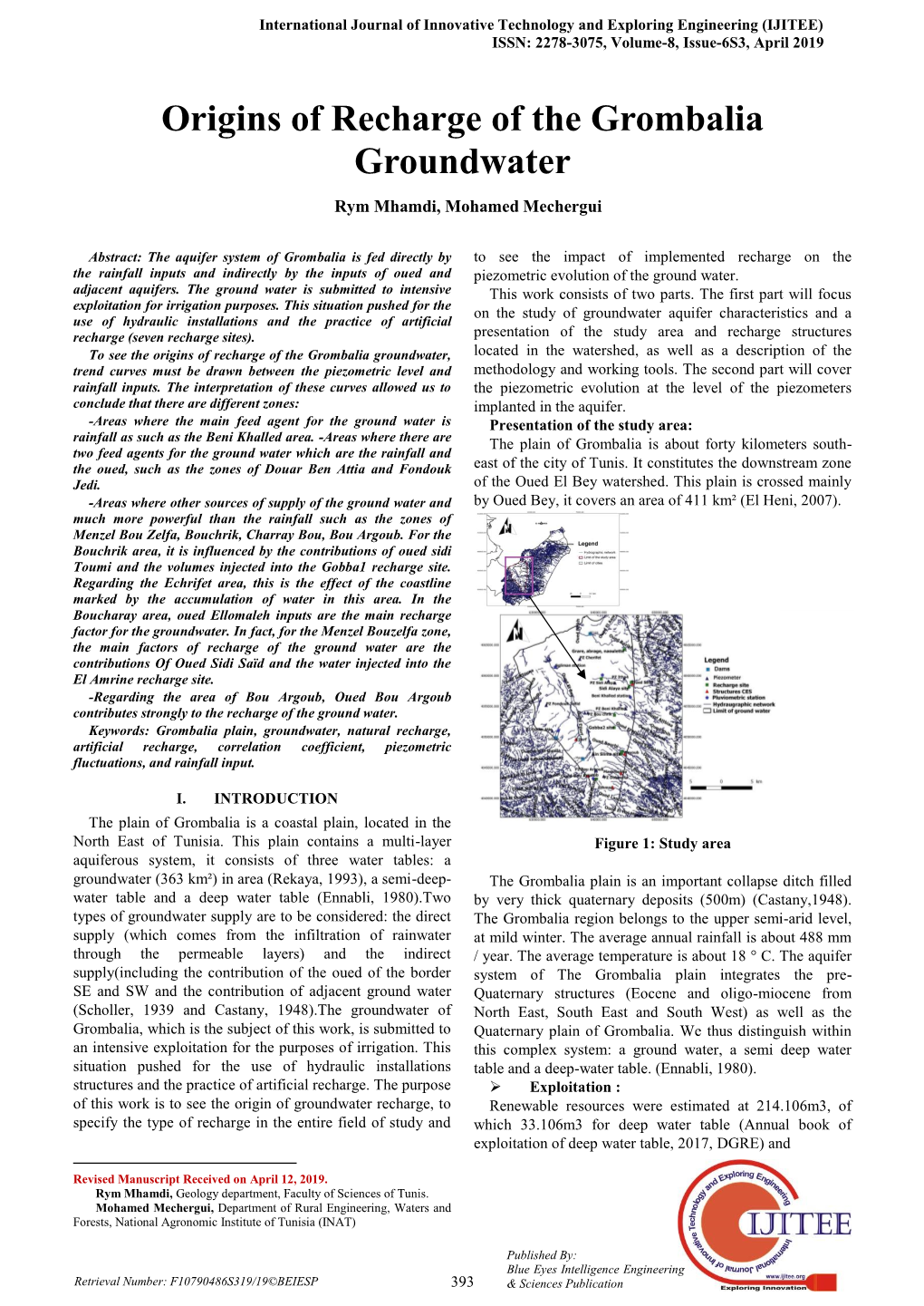 Origins of Recharge of the Grombalia Groundwater