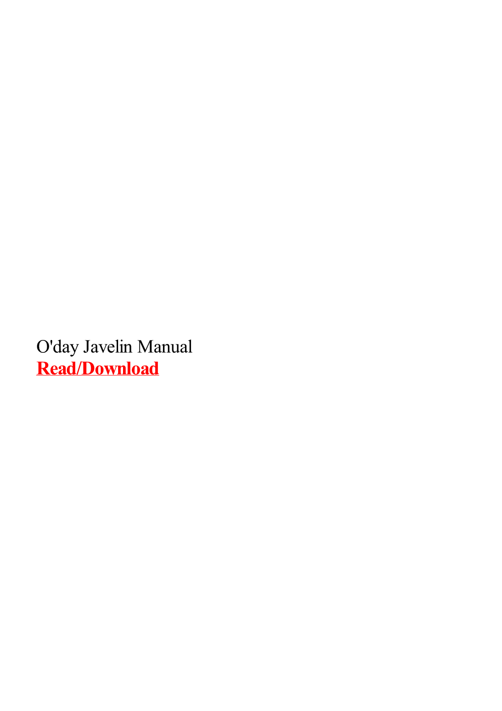 O'day Javelin Manual