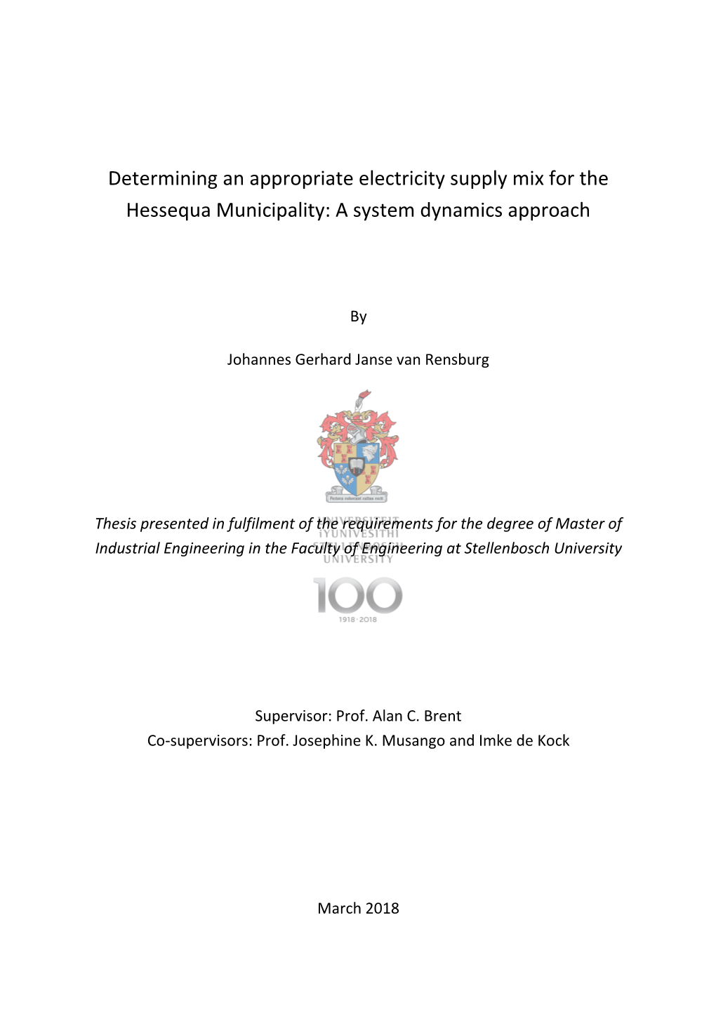 Determining an Appropriate Electricity Supply Mix for the Hessequa Municipality: a System Dynamics Approach