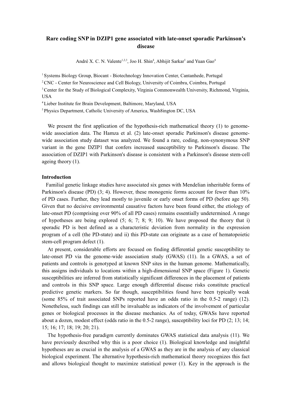 Rare Coding SNP in DZIP1 Gene Associated with Late-Onset Sporadic Parkinson's Disease