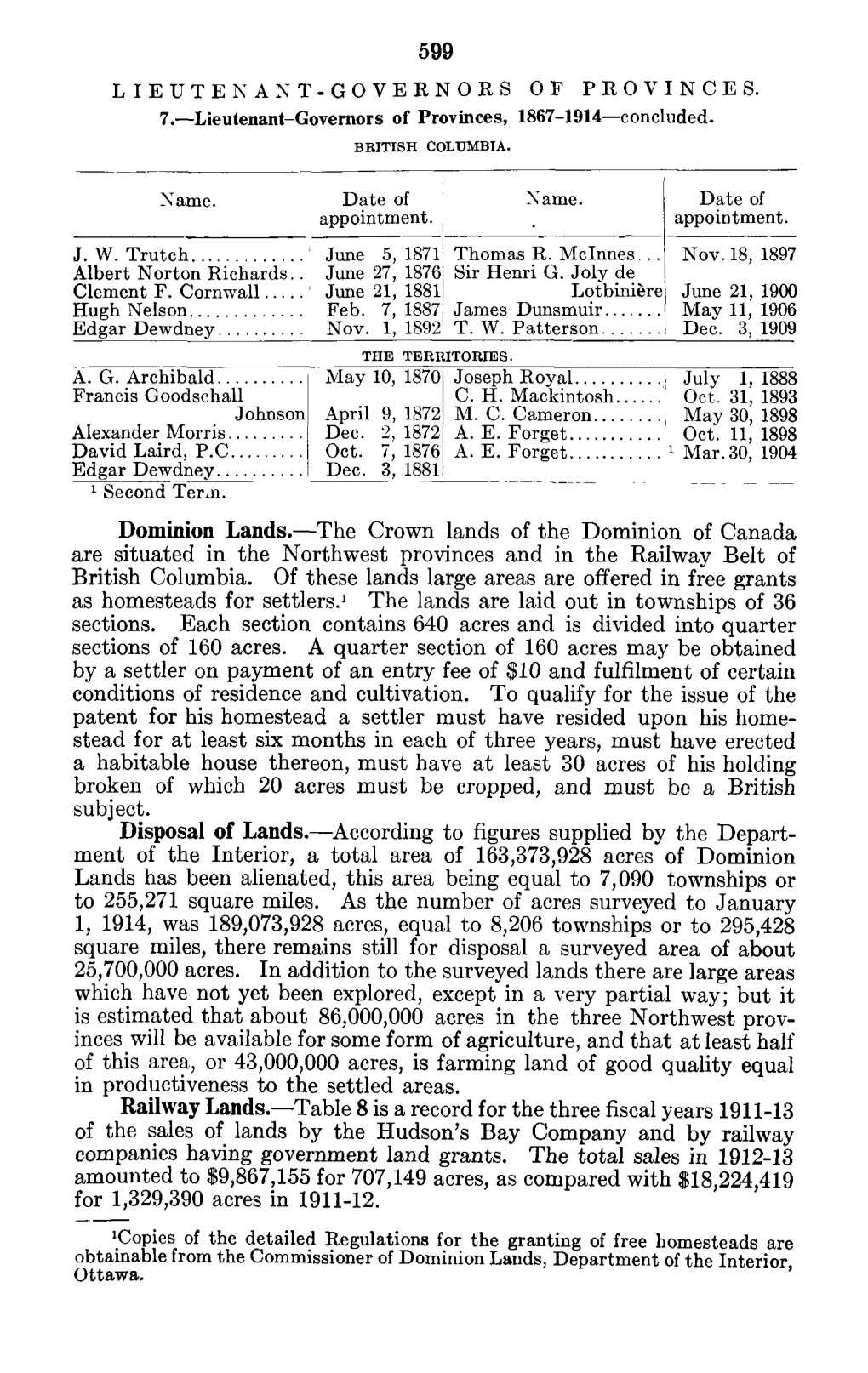 599 Dominion Lands.—The Crown Lands of the Dominion of Canada