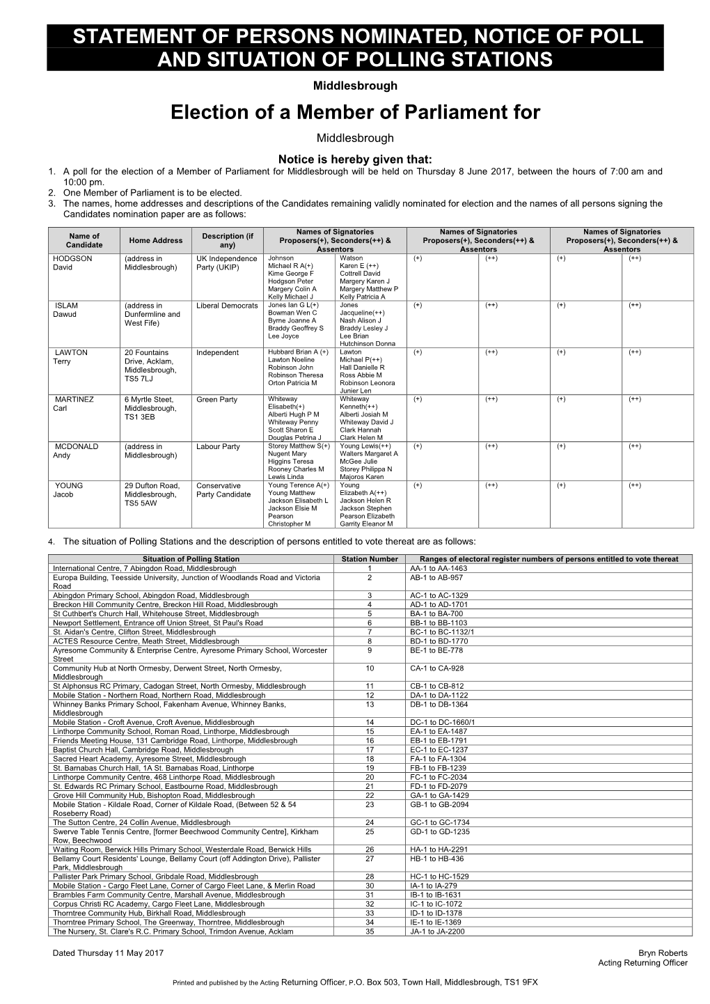 Statement of Persons Nominated & Notice of Poll & Situation of Polling