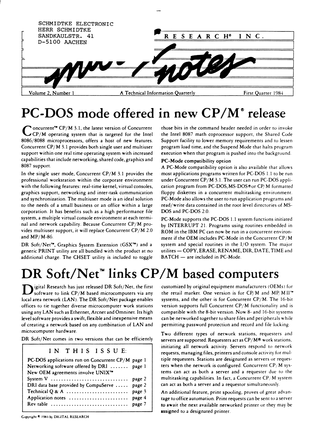 PC-DOS Mode Offered in New CP/M * Release DR Soft/Net” Links CP/M