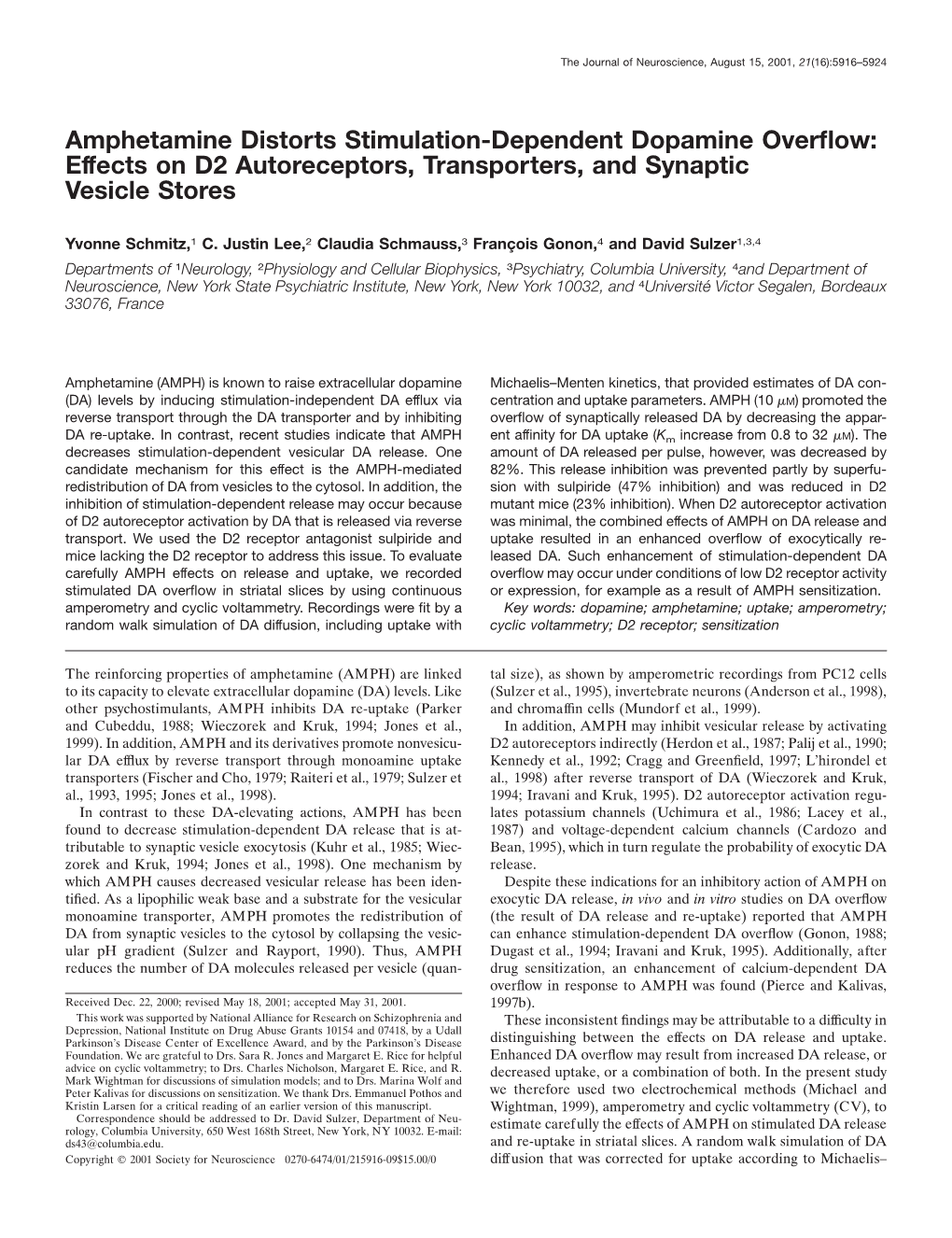 Effects on D2 Autoreceptors, Transporters, and Synaptic Vesicle Stores
