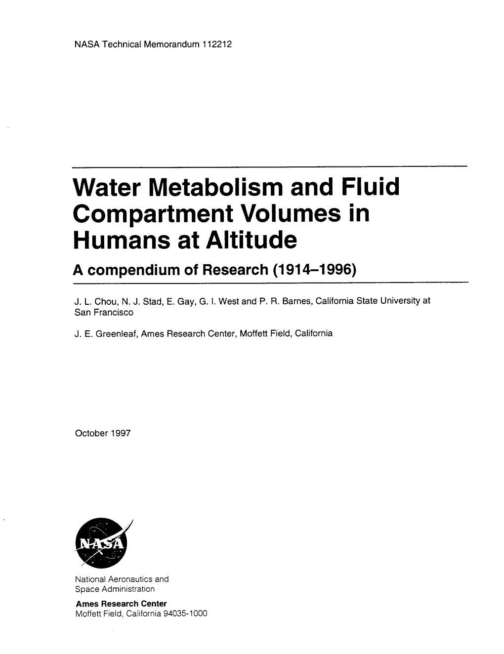 Water Metabolism and Fluid Compartment Volumes in Humans at Altitude