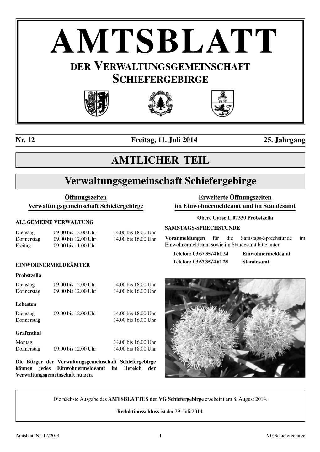Amtsblatt Der Verwaltungsgemeinschaft Schiefergebirge