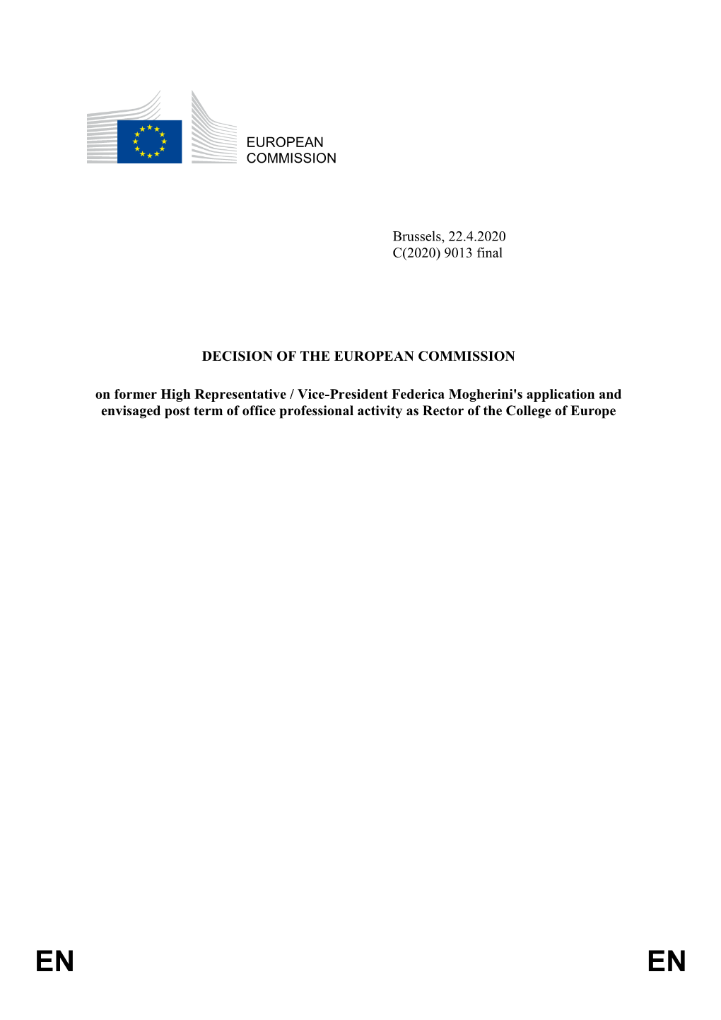 9013 Final DECISION of the EUROPEAN COMMISSION On