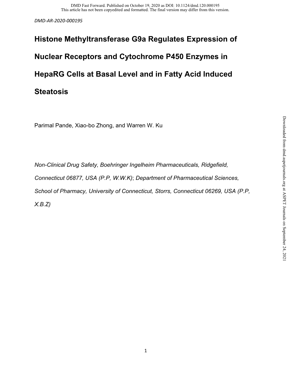 Histone Methyltransferase G9a Regulates Expression of Nuclear