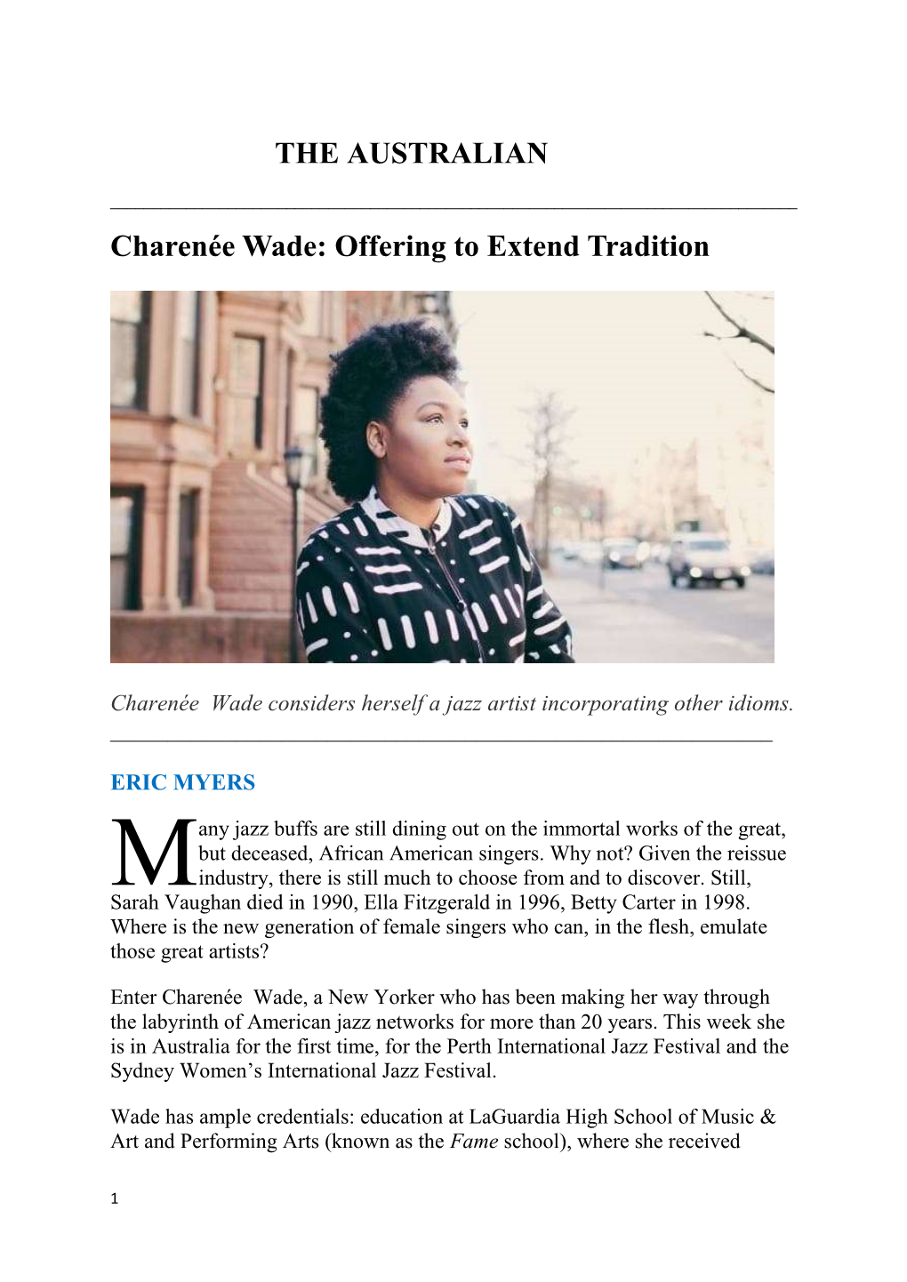 Charenée Wade: Offering to Extend Tradition