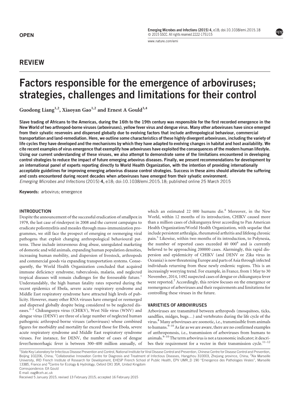 Factors Responsible for the Emergence of Arboviruses; Strategies, Challenges and Limitations for Their Control