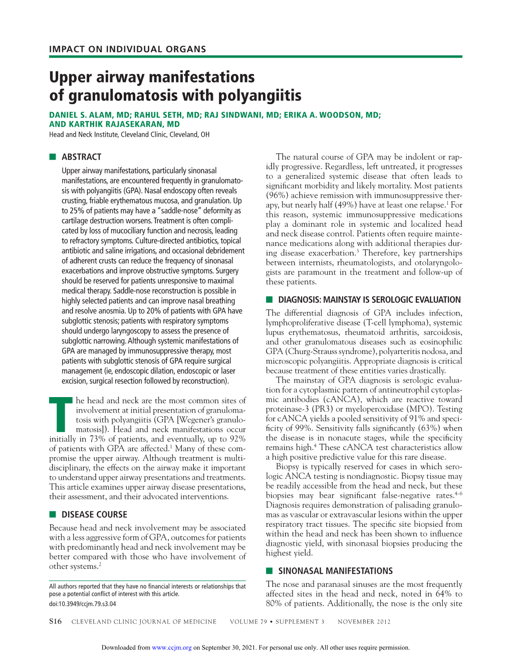 Upper Airway Manifestations of Granulomatosis with Polyangiitis DANIEL S