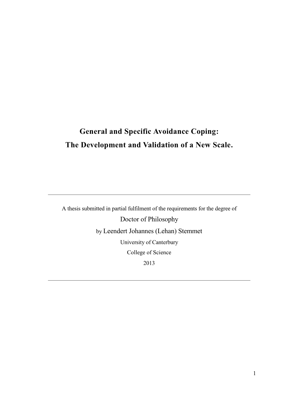 General and Specific Avoidance Coping: the Development and Validation of a New Scale