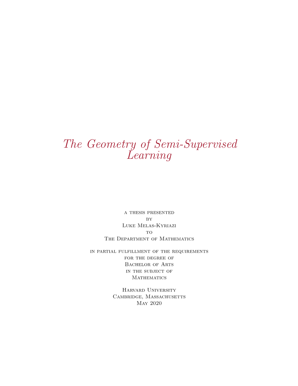 The Geometry of Semi-Supervised Learning