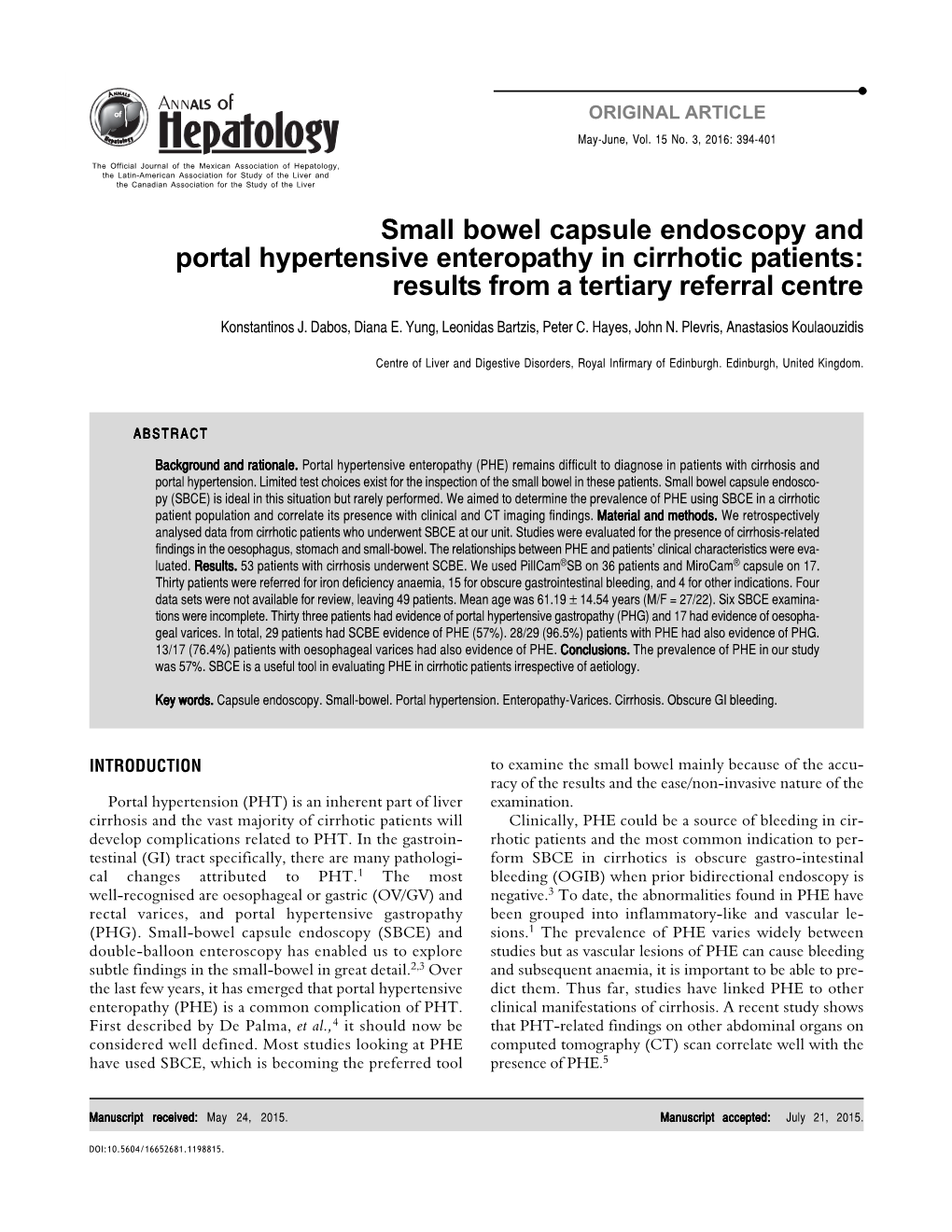 Small Bowel Capsule Endoscopy and Portal Hypertensive Enteropathy in Cirrhotic Patients: Results from a Tertiary Referral Centre