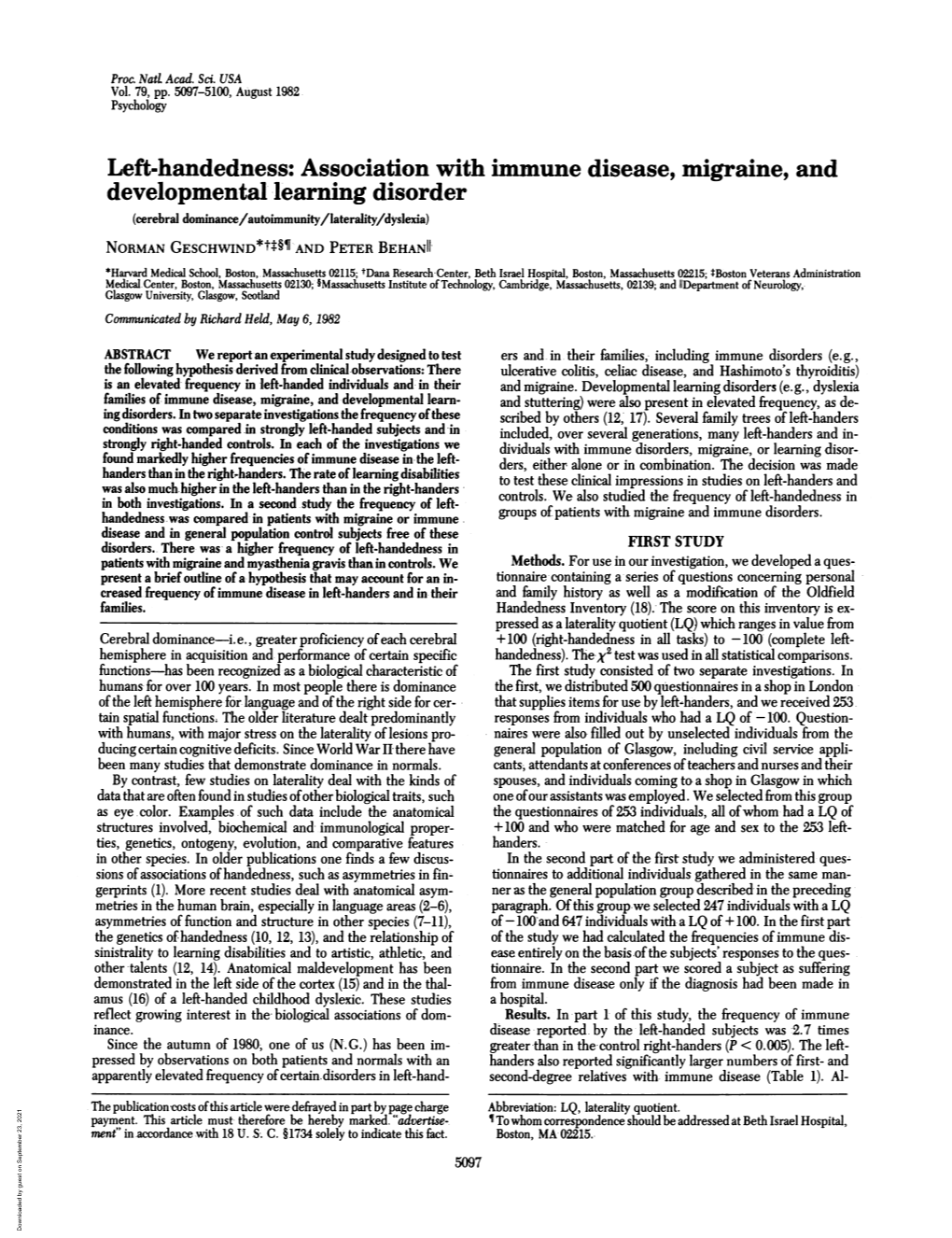 Left-Handedness: Association with Immune Disease, Migraine