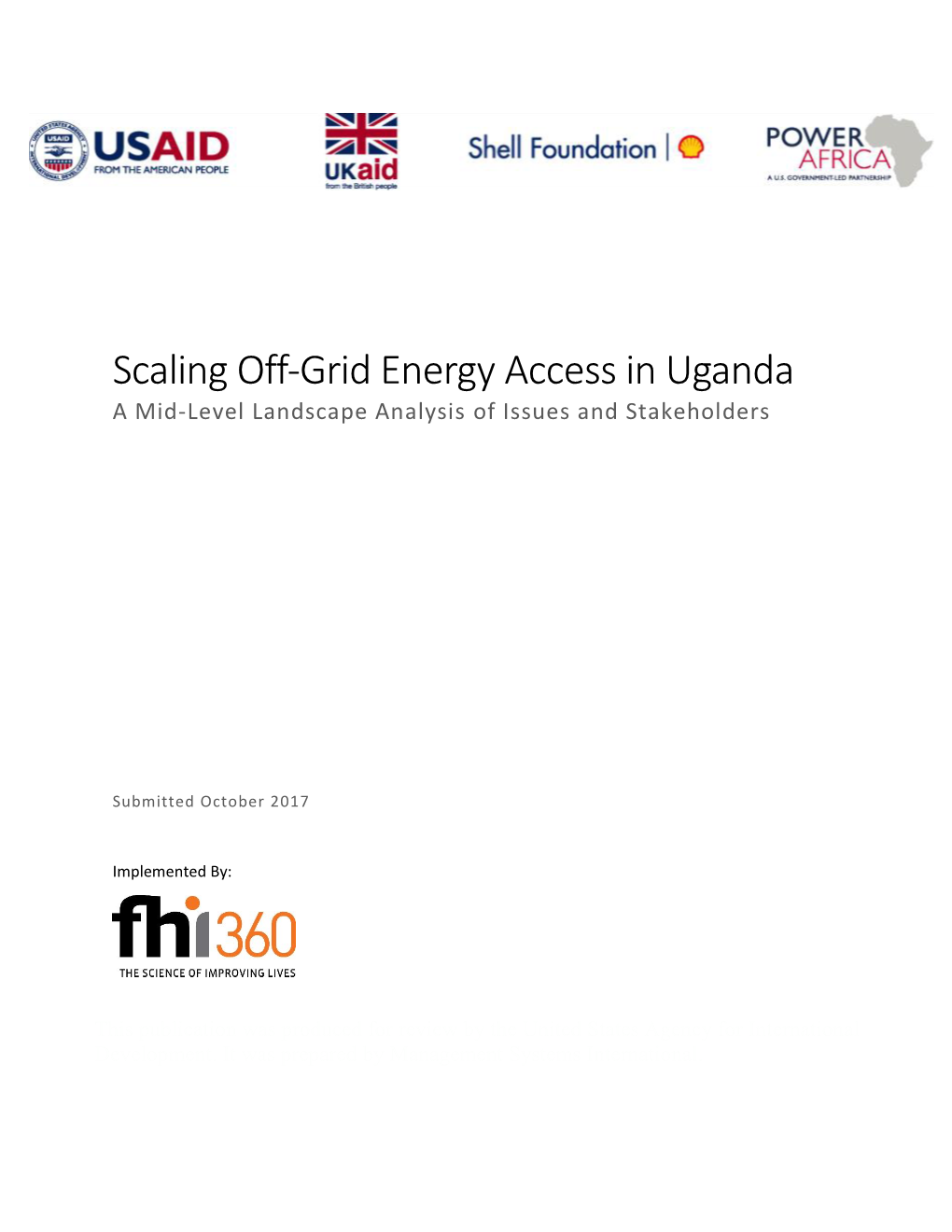 Scaling Off-Grid Energy Access in Uganda a Mid-Level Landscape Analysis of Issues and Stakeholders