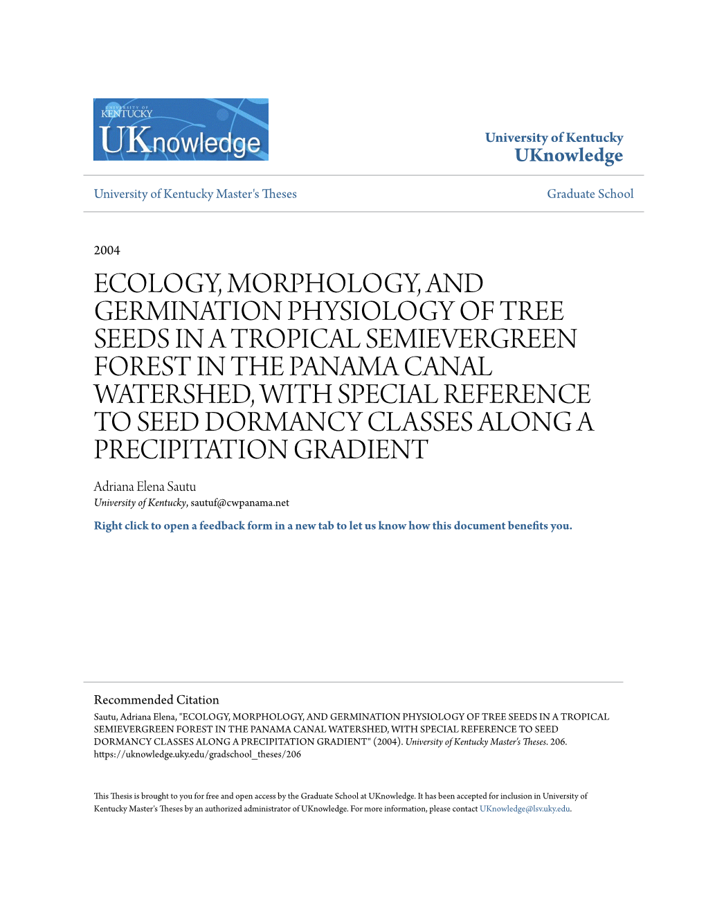 Ecology, Morphology, and Germination Physiology of Tree