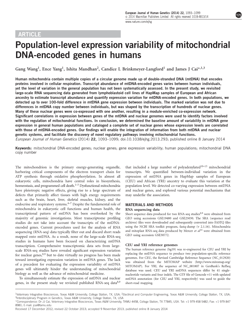 Population-Level Expression Variability of Mitochondrial DNA-Encoded Genes in Humans