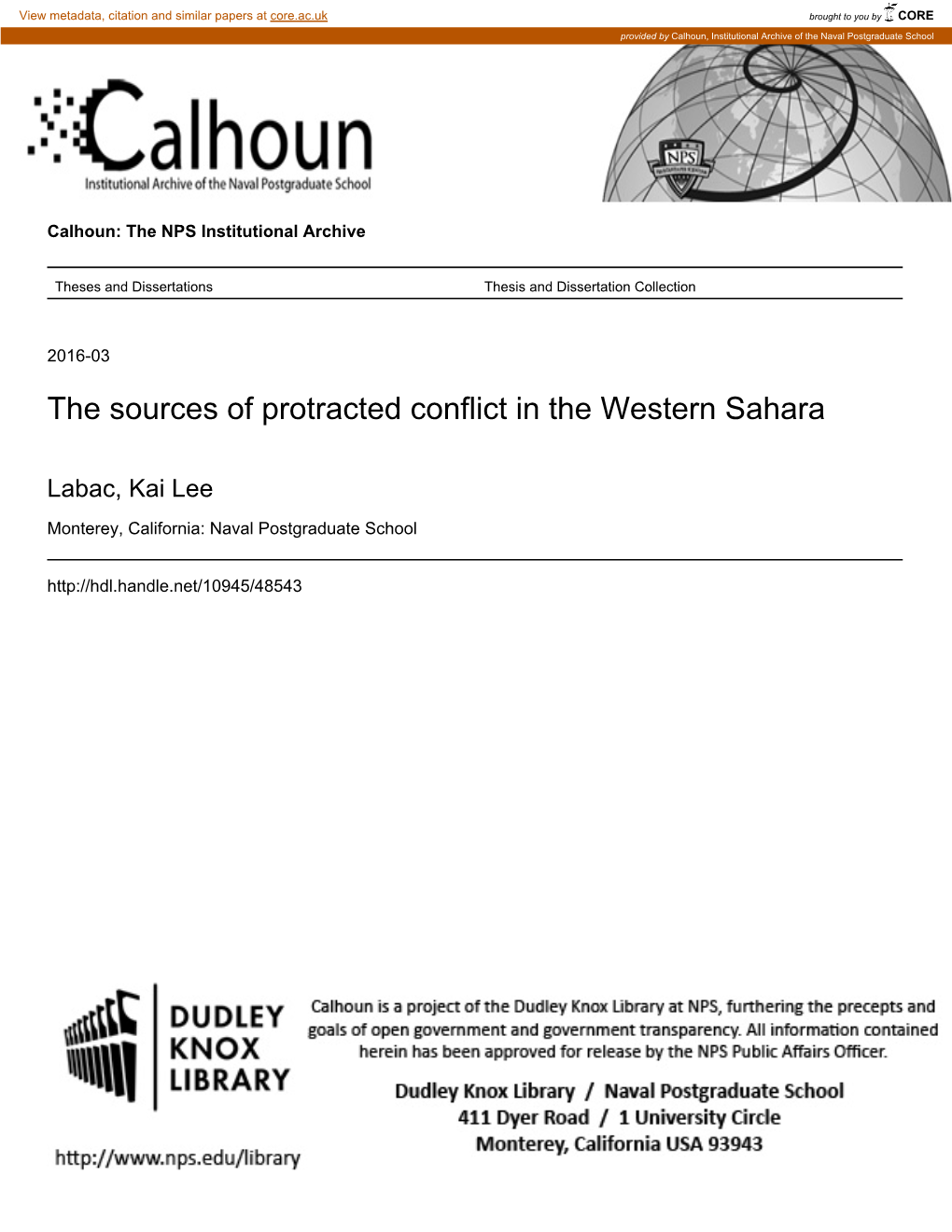 The Sources of Protracted Conflict in the Western Sahara