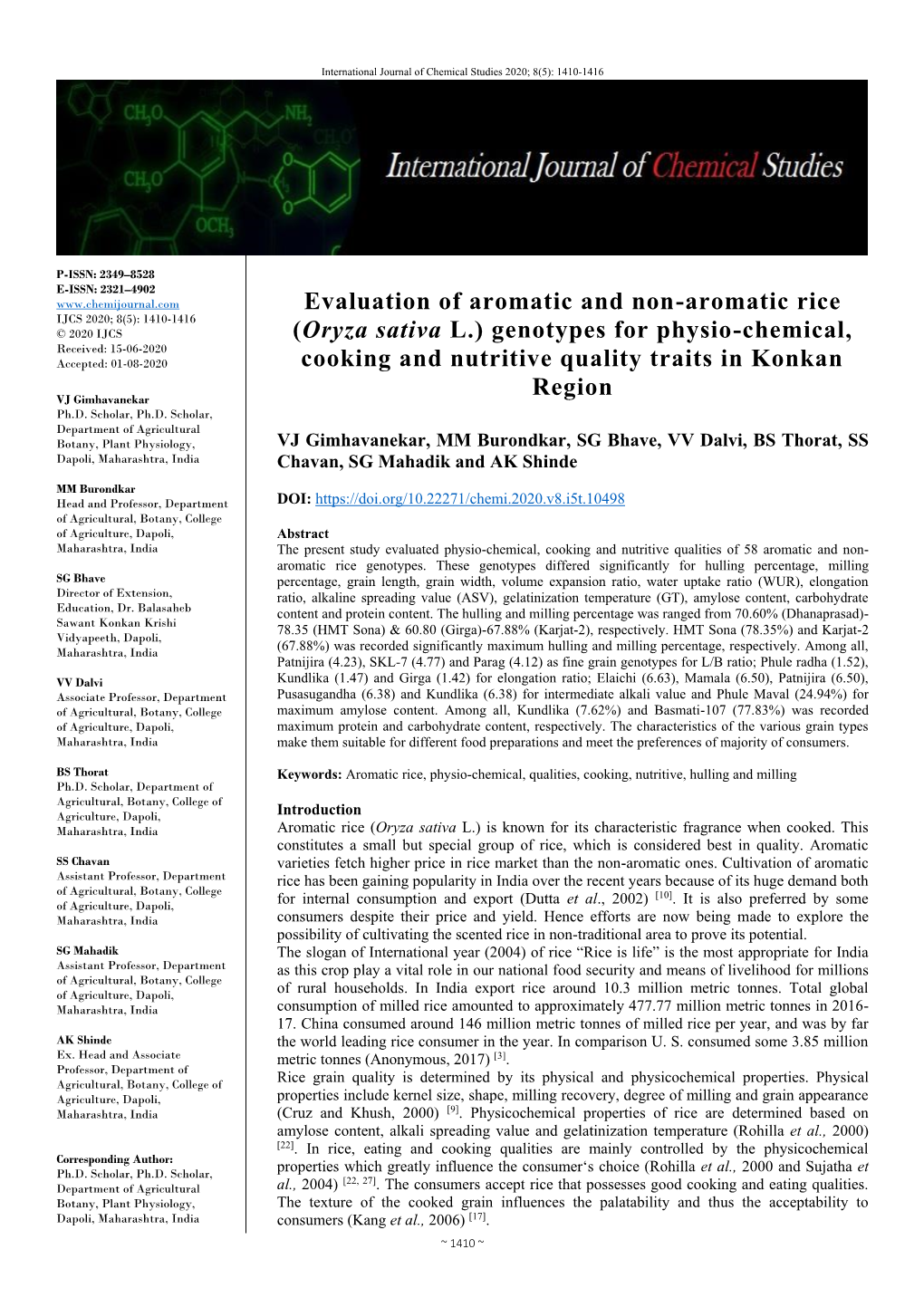 Evaluation of Aromatic and Non-Aromatic Rice (Oryza Sativa L