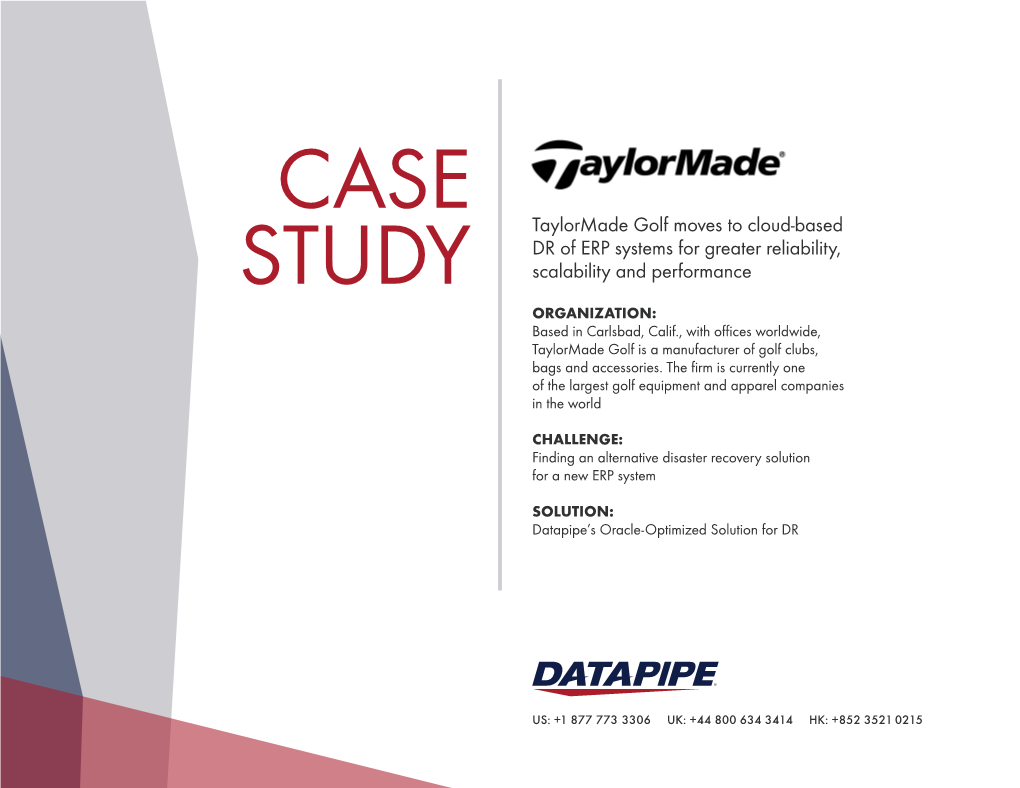 Taylormade Golf Moves to Cloud-Based DR of ERP Systems For