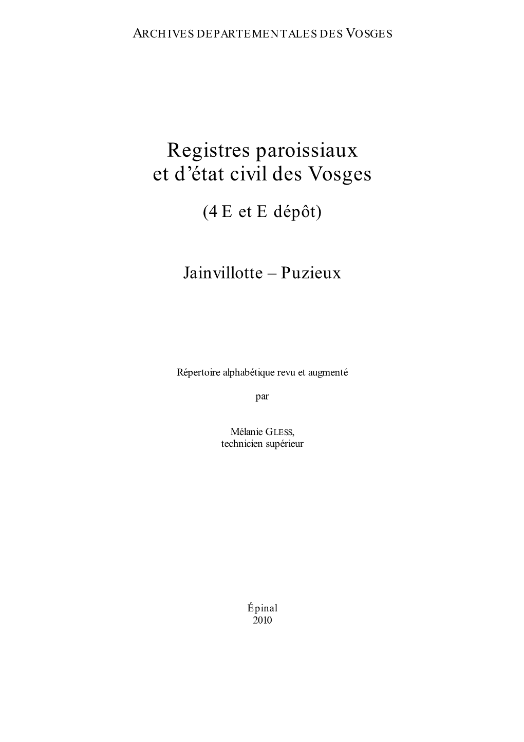 Registres Paroissiaux Et D'état Civil Des Vosges