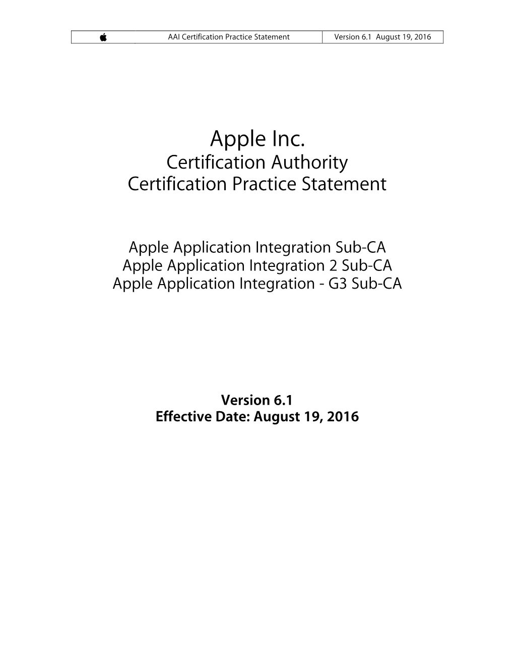 Apple Inc. Certification Authority Certification Practice Statement