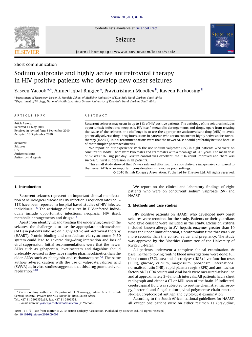 Sodium Valproate and Highly Active Antiretroviral Therapy in HIV Positive Patients Who Develop New Onset Seizures