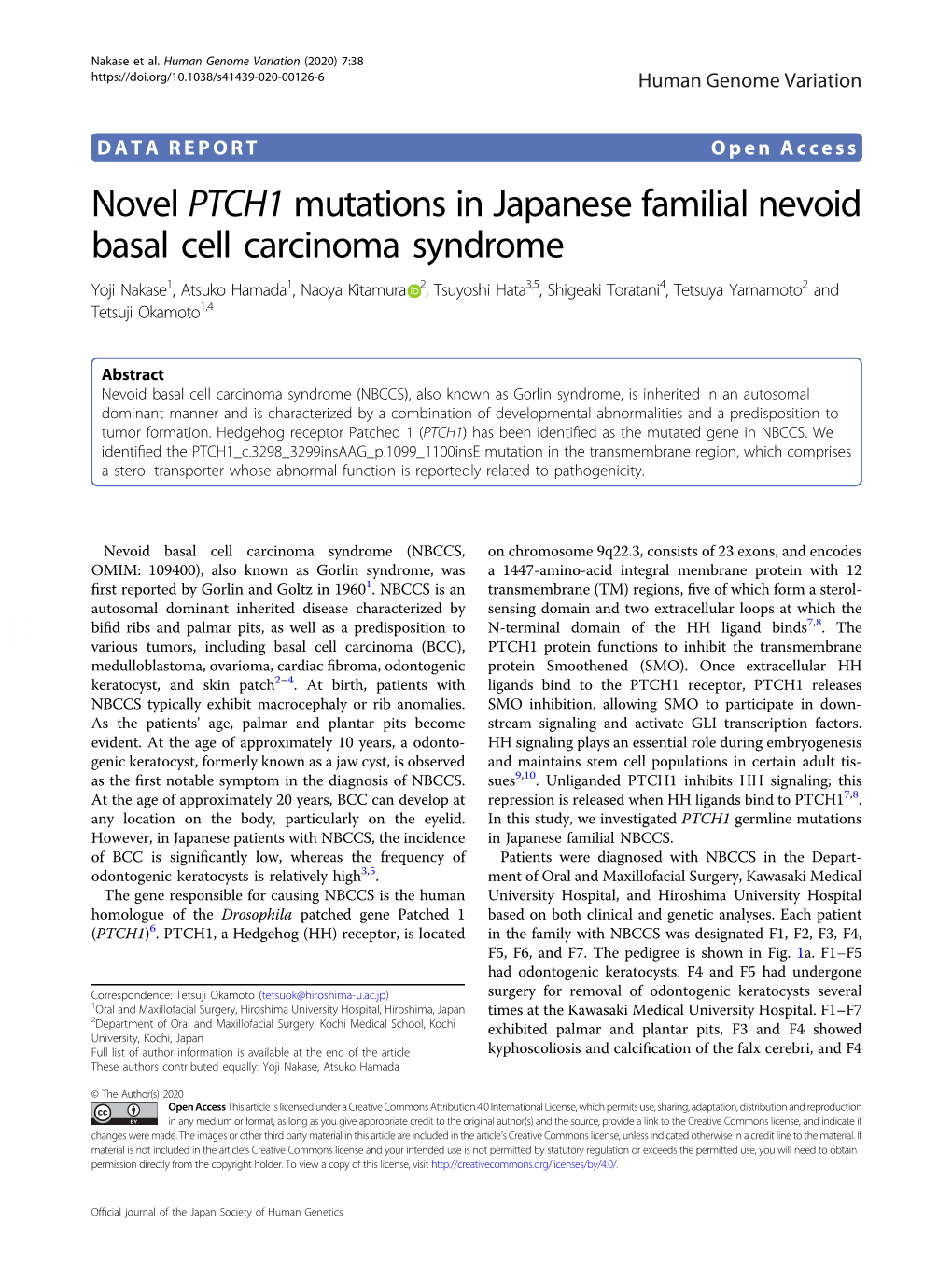 Novel PTCH1 Mutations in Japanese Familial Nevoid Basal Cell Carcinoma