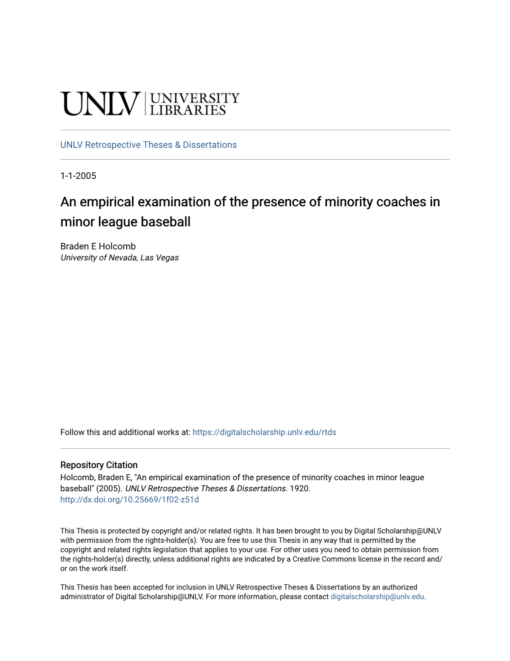 An Empirical Examination of the Presence of Minority Coaches in Minor League Baseball