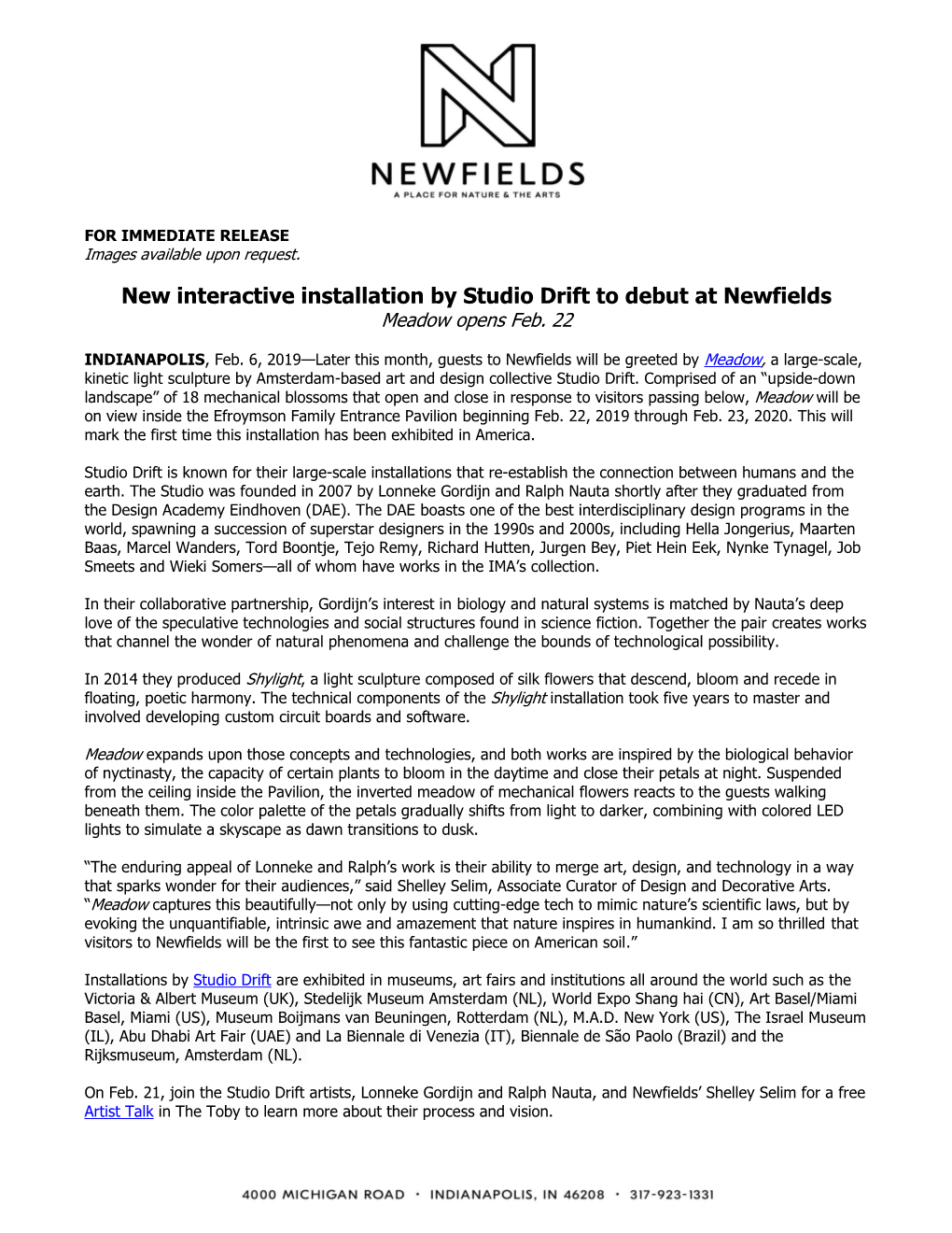 New Interactive Installation by Studio Drift to Debut at Newfields Meadow Opens Feb