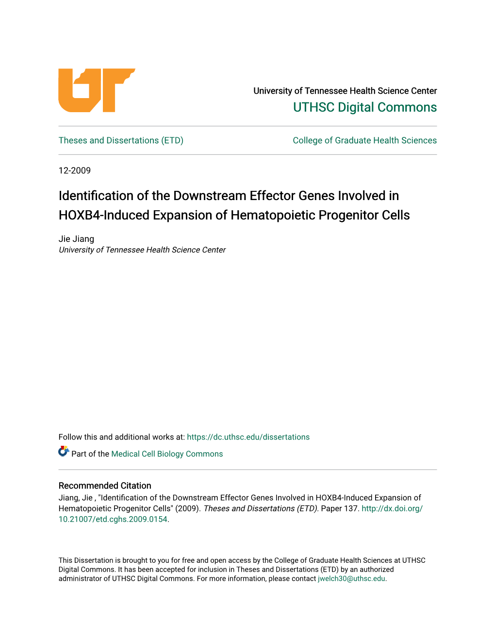 Identification of the Downstream Effector Genes Involved in HOXB4-Induced Expansion of Hematopoietic Progenitor Cells