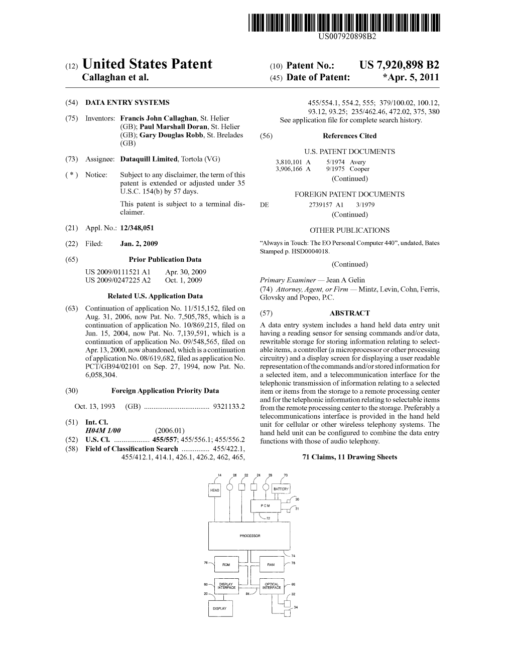 (12) United States Patent (10) Patent No.: US 7920,898 B2 Callaghan Et Al