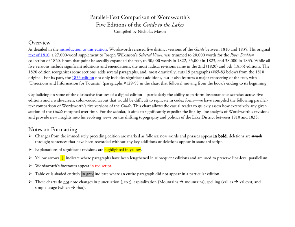 Parallel-Text Comparison of Wordsworth's Five Editions of The