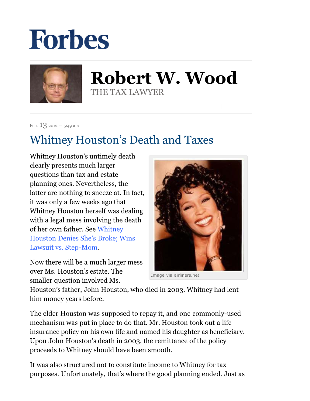 Whitney Houston's Death and Taxes
