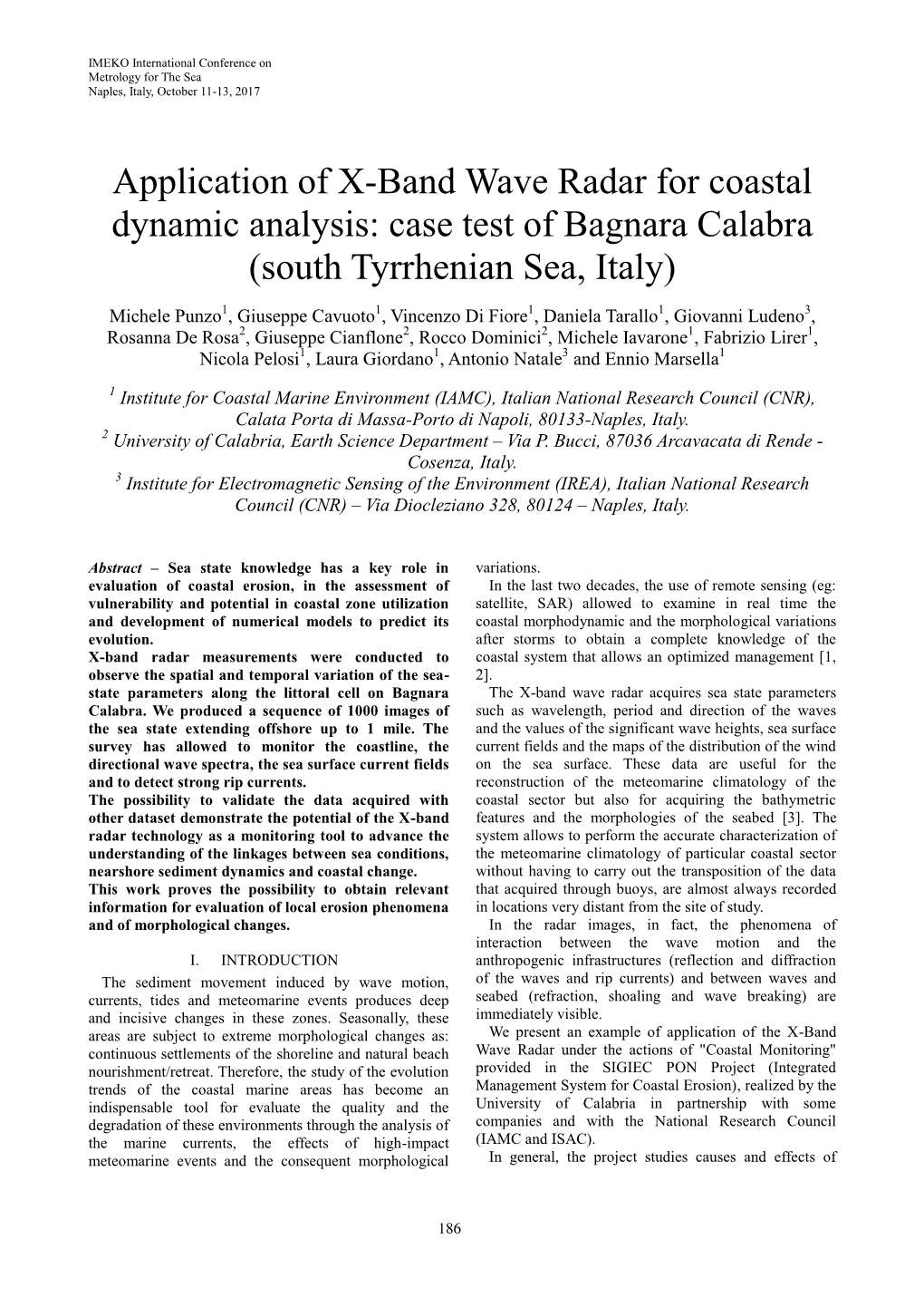 Application of X-Band Wave Radar for Coastal Dynamic Analysis: Case Test of Bagnara Calabra (South Tyrrhenian Sea, Italy)