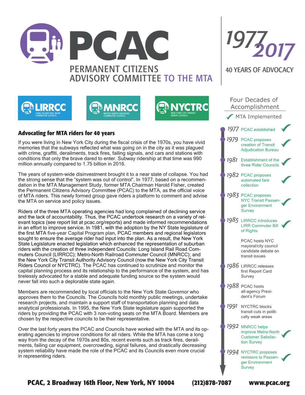 PCAC, 2 Broadway 16Th Floor, New York, NY 10004 (212)878-7087 199� ������ �������� PCAC and the Councils Through the Decades ������ ����� �� ��� ���