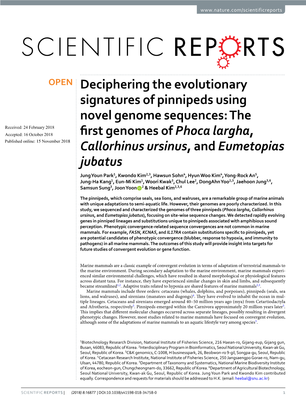 The First Genomes of Phoca Largha, Callorhinu