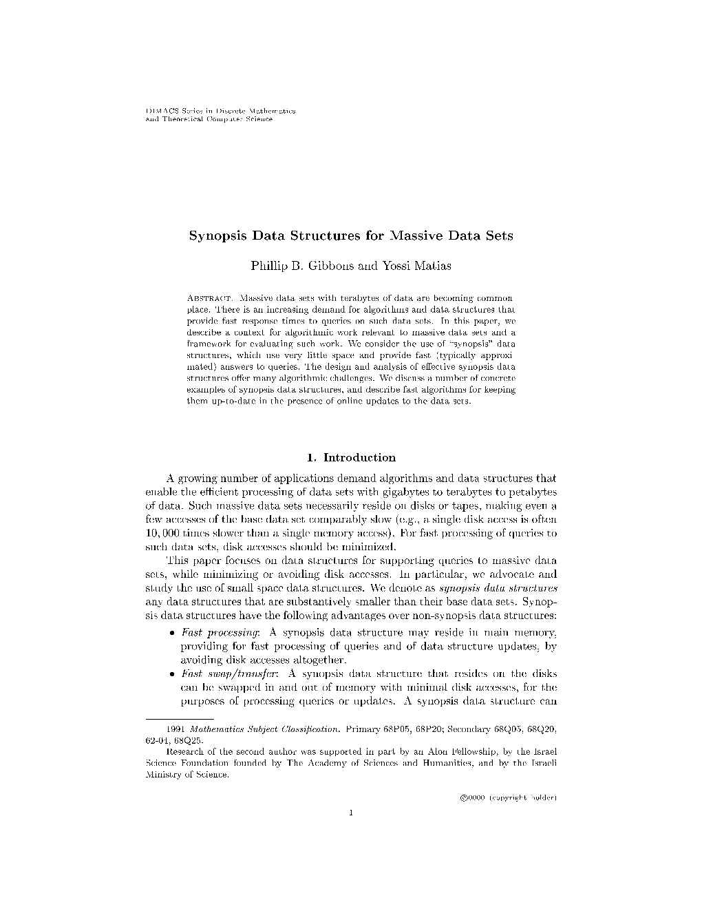 Synopsis Data Structures for Massive Data Sets