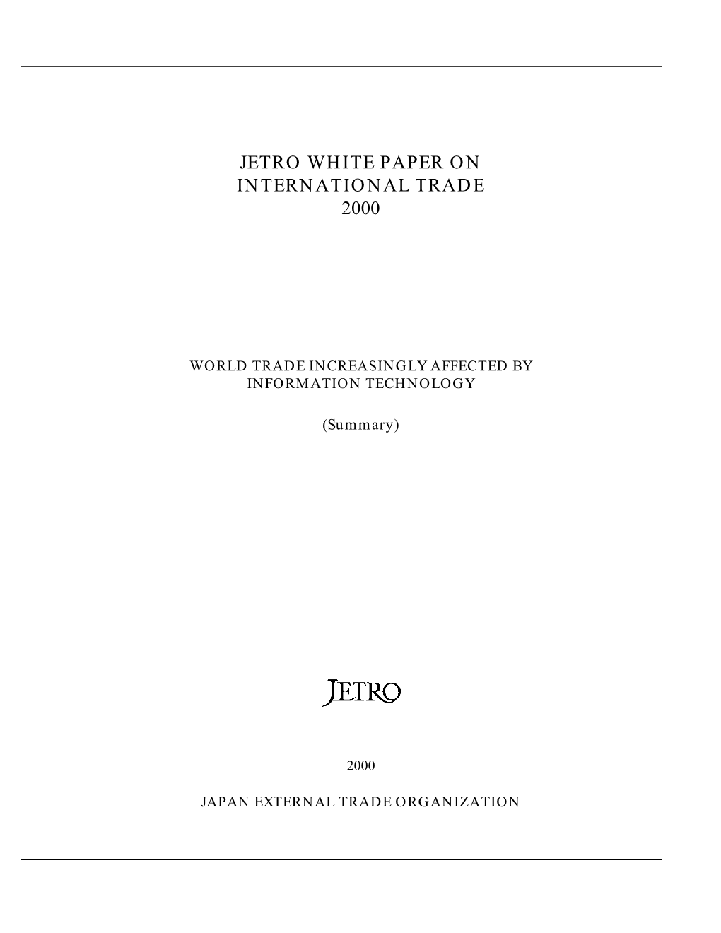 Jetro White Paper on International Trade 2000