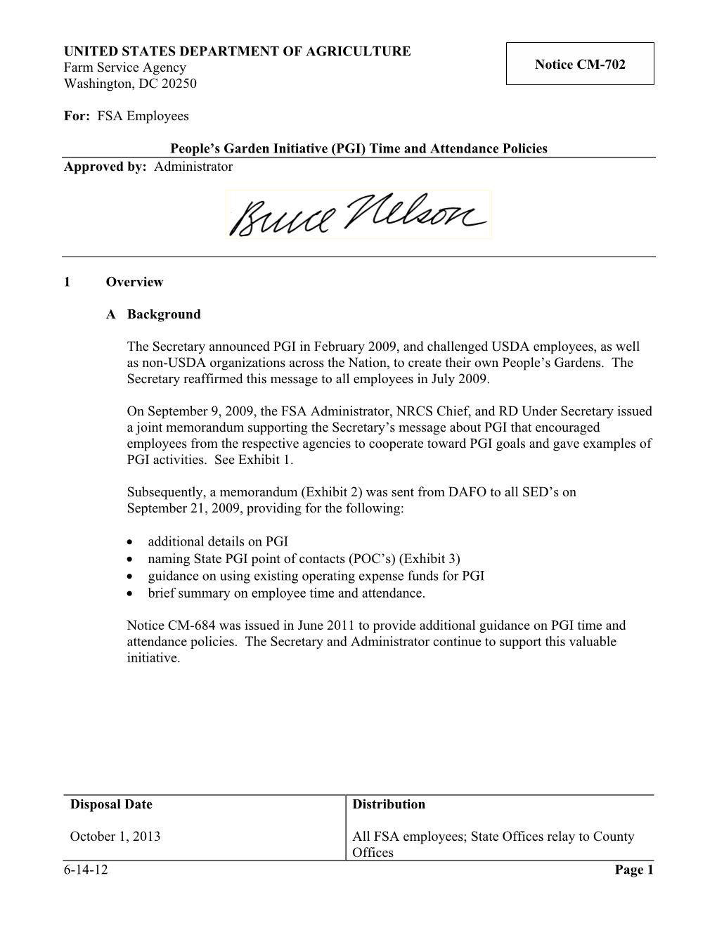 UNITED STATES DEPARTMENT of AGRICULTURE Farm Service Agency Washington, DC 20250 For: FSA Employees People's Garden Initiative