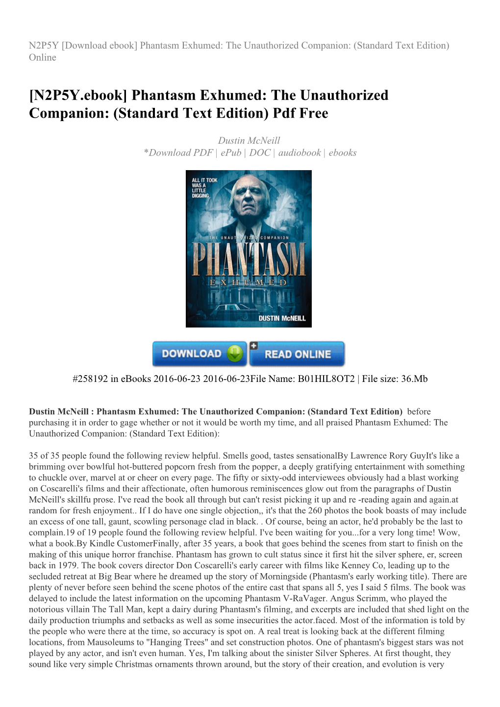 Phantasm Exhumed: the Unauthorized Companion: (Standard Text Edition) Online