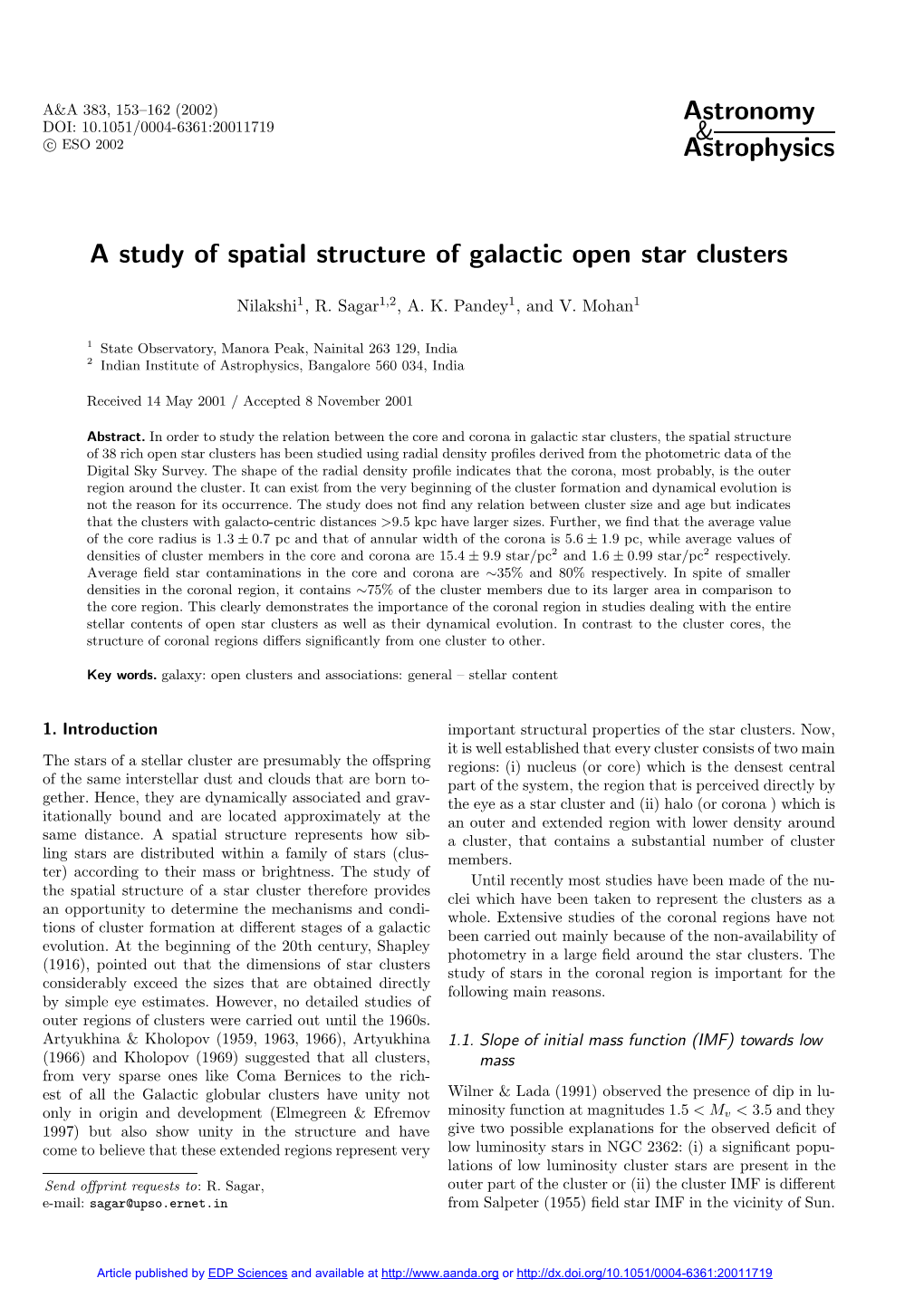 Astronomy & Astrophysics a Study of Spatial Structure of Galactic Open Star Clusters