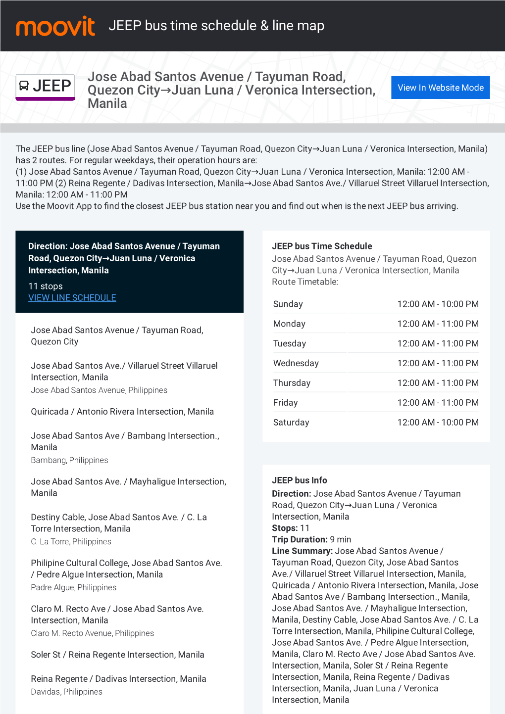 JEEP Bus Time Schedule & Line Route