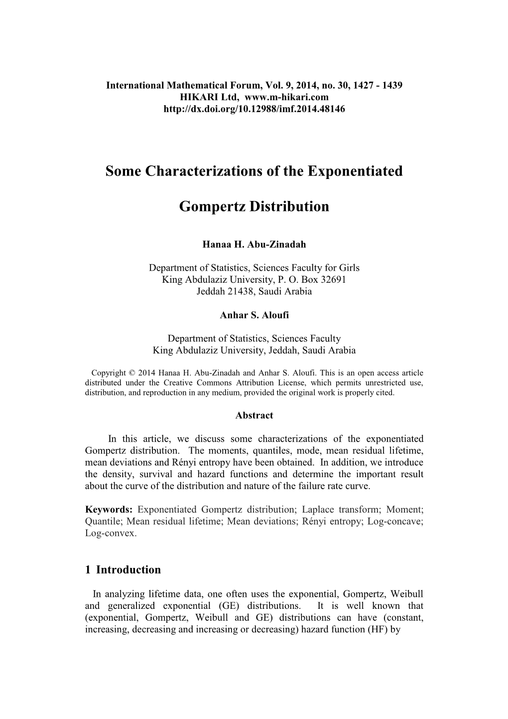 Some Characterizations of the Exponentiated Gompertz Distribution