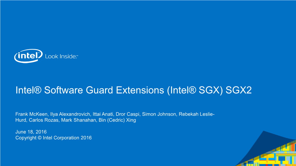 Intel® Software Guard Extensions (Intel® SGX) SGX2