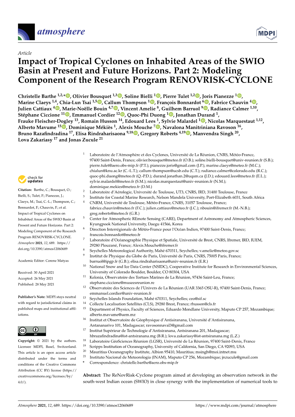 Impact of Tropical Cyclones on Inhabited Areas of the SWIO Basin at Present and Future Horizons