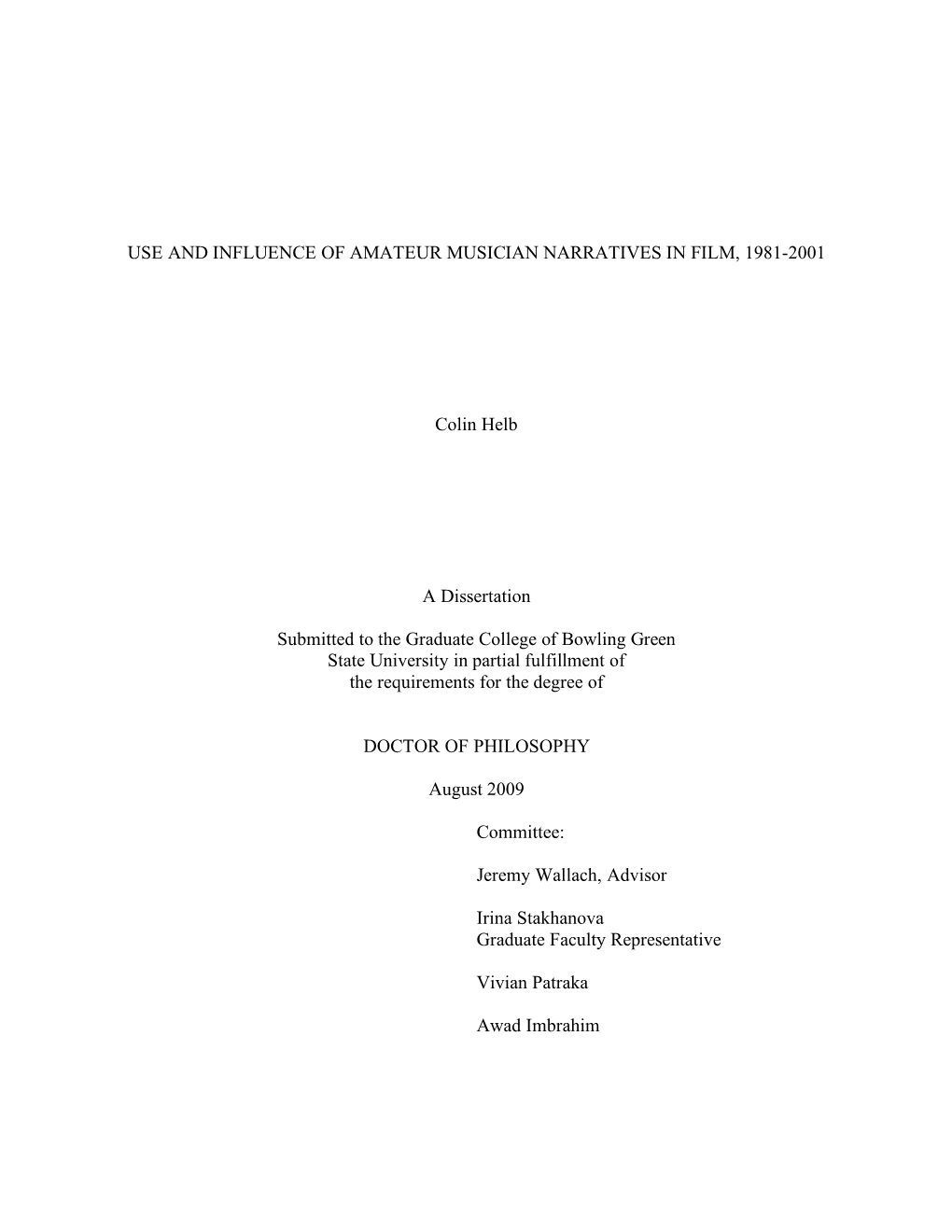 Use and Influence of Amateur Musician Narratives in Film, 1981-2001