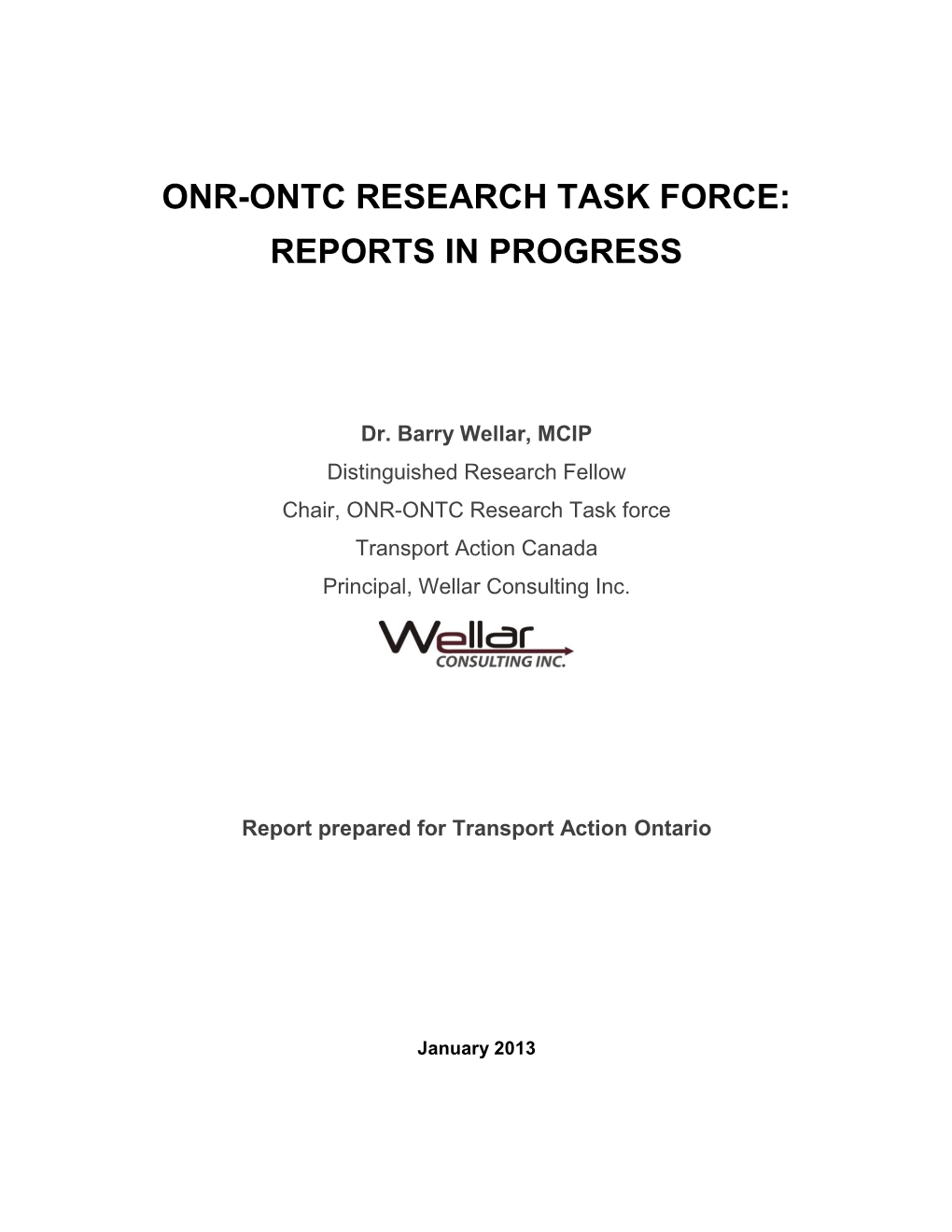 Onr-Ontc Research Task Force: Reports in Progress