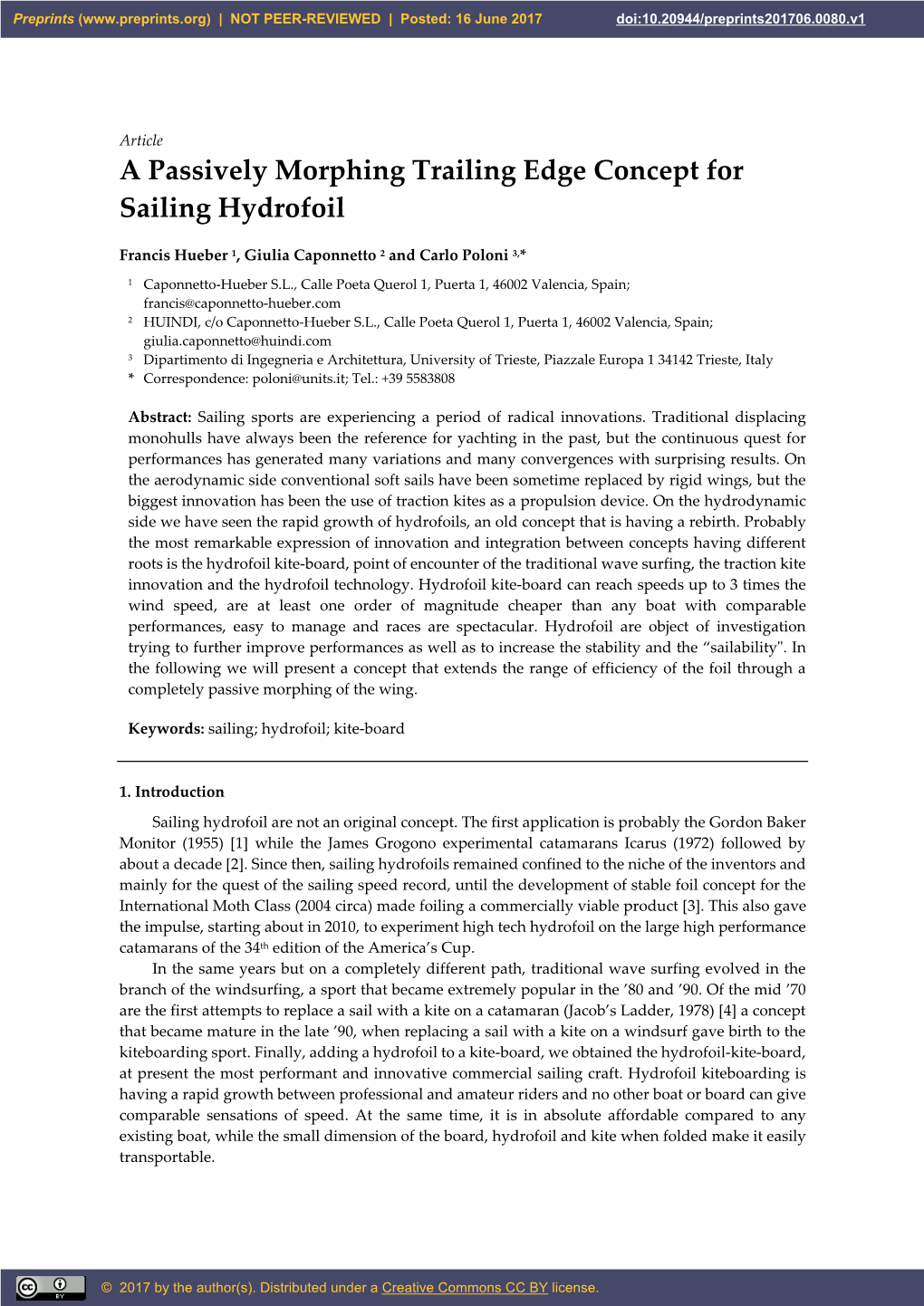 A Passively Morphing Trailing Edge Concept for Sailing Hydrofoil